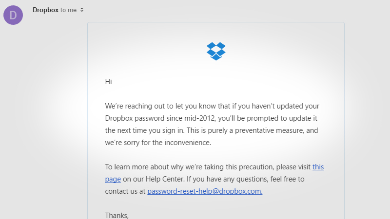 Dropbox Will Make You Change Your Password If You Haven’t Since 2012